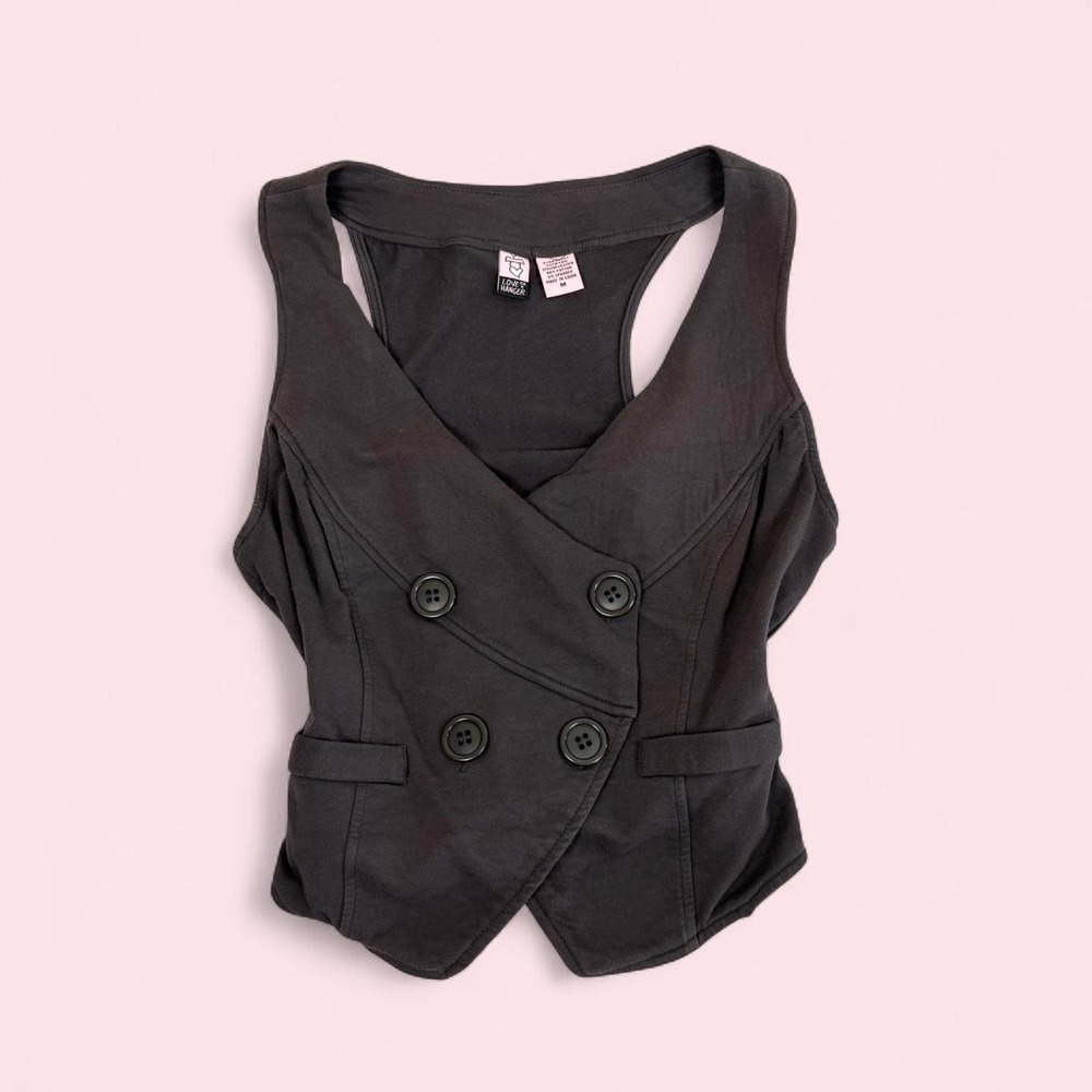Y2K dark grey button up fitted vest top